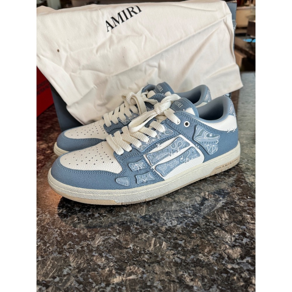 Amiri Skel Top Low Blue Paisley Bone Leather Sneakers Low Top Trainers Sz 10 43
